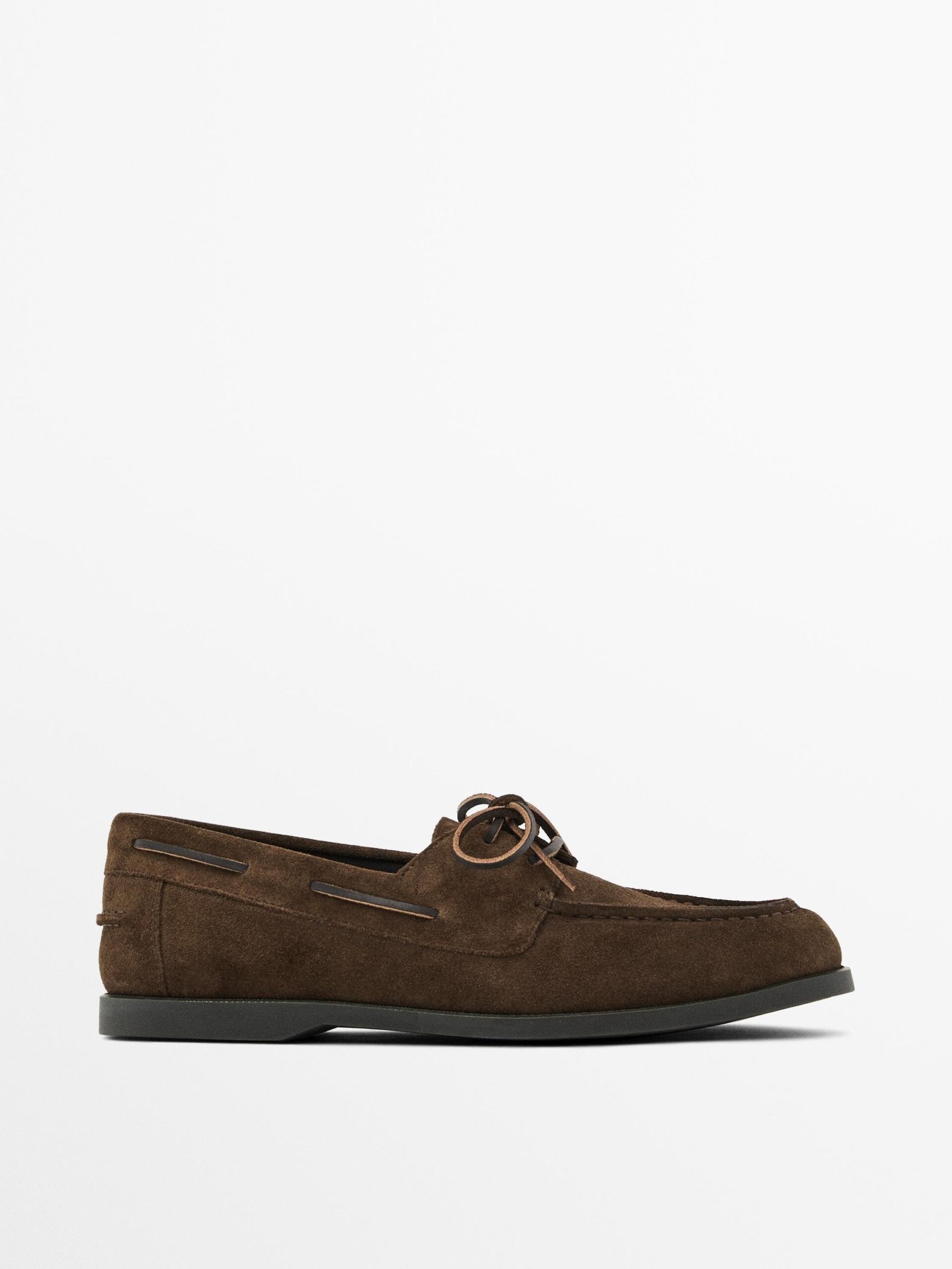 Split suede deck shoes with moc toe brwon -1