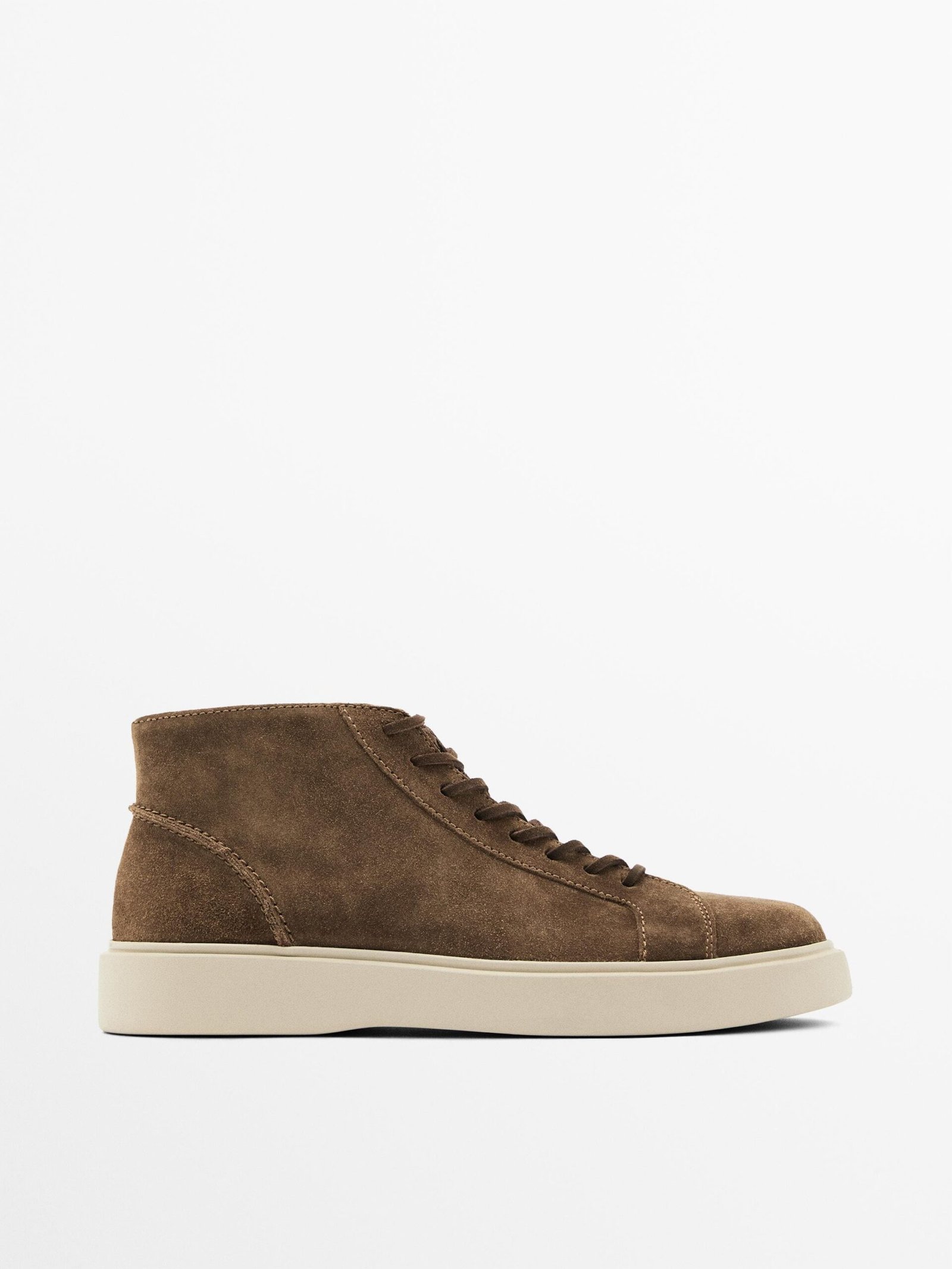 Suede Leather Lace-up High Ankle Trainers BROWN -1