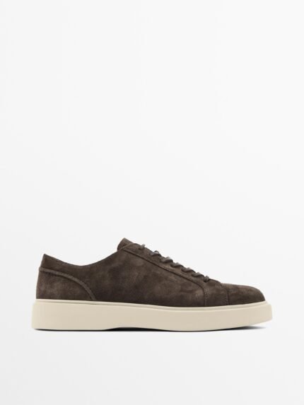 Suede Leather Lace-up Trainers BROWN